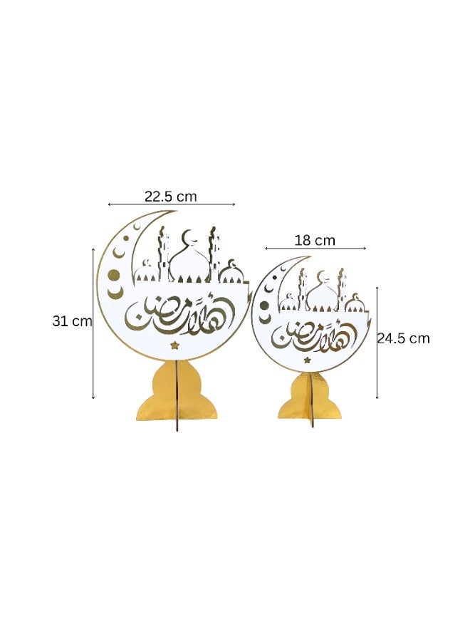 Ramadan Crescent Moon Tabletop Decoration Set, Gold, White and Black, 2 Piece Set with Large and Small, Islamic Holiday Home Decor - Image 3
